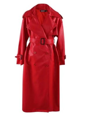 Women's Spring Belted Double-Breasted Loose Korean-Style Long Leather Trench Coat