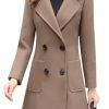 Women Elegant Notched Collar Double Breasted Wool Blend Over Coat