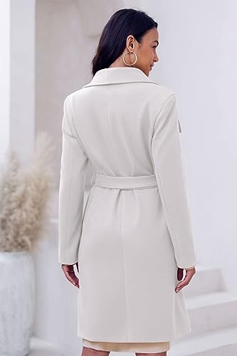Women's Pea Trench Coat Lapel Collar Long Jacket Open Front Belted Overcoat with Pockets