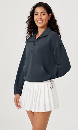 Women's Modal Soft Cinchable Sweatshirts Half Zipper Funnel Neck Oversize Pullover with Pockets
