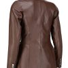 Double Breasted Fancy Buttons Lambskin Leather Blazer Women - Kim Kardashian Long Sleeve Coat Style Leather Jacket Women