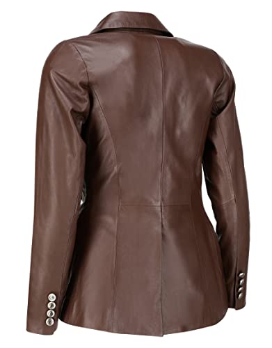Double Breasted Fancy Buttons Lambskin Leather Blazer Women - Kim Kardashian Long Sleeve Coat Style Leather Jacket Women