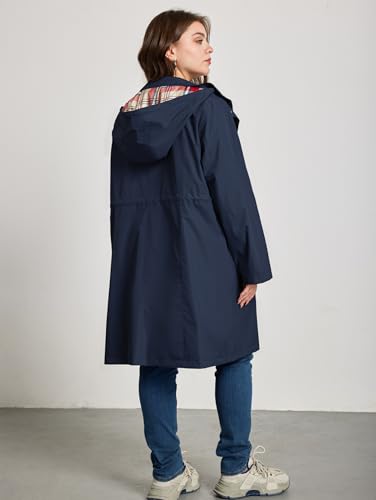 Plus Size Rain Jackets for Women Raincoats Waterproof Windbreaker Jacket Hooded Outdoors Trench Coat with Pockets