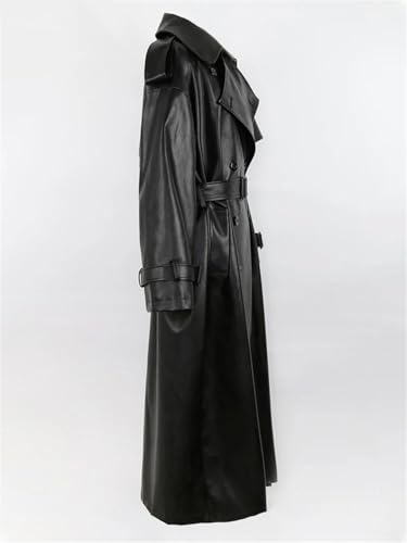 Women's Spring Belted Double-Breasted Loose Korean-Style Long Leather Trench Coat