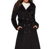 Womens Wool Coat Double Breasted Pea Coat Winter Long Trench Coat with Belt