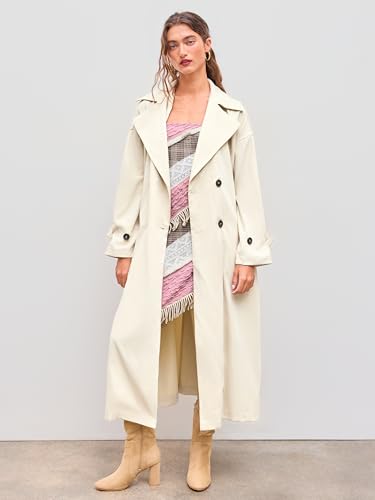 Oversized Solid Collar Long Trench Coat With Belt