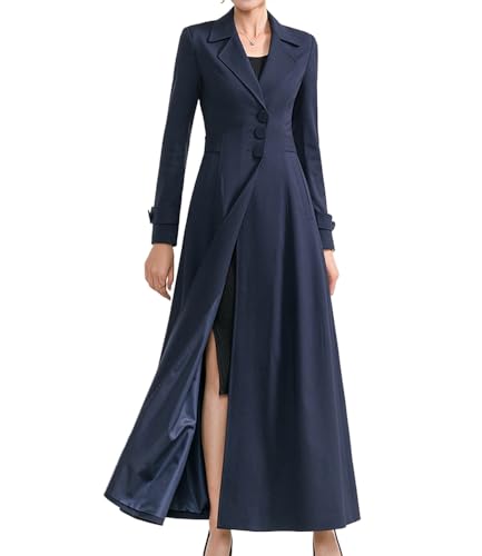 Womens Woolen Blend Ankle Length Lapel Long Maxi Trench Coat Jacket Parka Outwear Overcoat