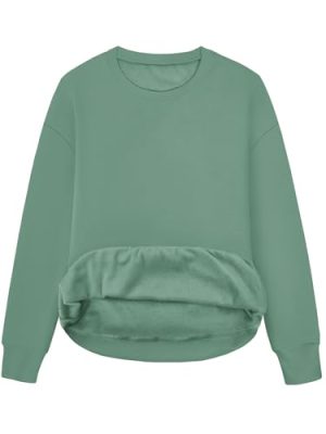 Women Fleece Lined Sweatshirt Casual Crew Neck Pullover Sweatshirt Loose Soft Long Sleeve Fall Winter Sweaters 2026