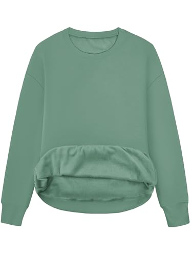 Women Fleece Lined Sweatshirt Casual Crew Neck Pullover Sweatshirt Loose Soft Long Sleeve Fall Winter Sweaters 2026
