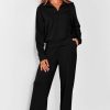 Women's 2 Piece Outfits Casual Lapel Half Zip Sweatshirts And Wide Leg Pants Tracksuit Sets