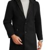 Mens Trench Coat Single Breasted Mid-Long Pea Coat Classic Winter Business Jacket with Detachable Hood