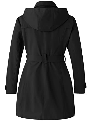 Women's Plus Size Trench Coat Double-Breasted Waterproof Lapel Overcoat Stylish Pea Coat with Detachable Hood