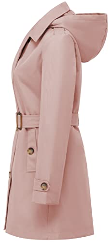 Women's Double Breasted Trench Coats Mid-Length Belted Overcoat Long Dress Jacket with Detachable Hood