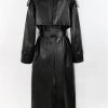 Women's Spring Belted Double-Breasted Loose Korean-Style Long Leather Trench Coat