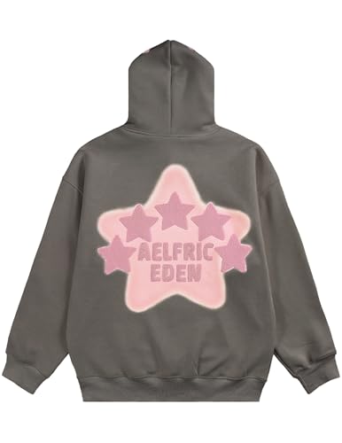 Womens Graphic Hoodies Pink Star Print Hoodie Unisex Oversized Hoodies Long Sleeve Pocket Pullover
