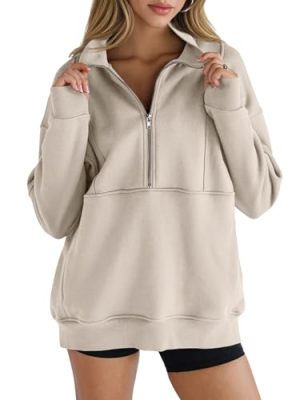 Women's Half Zip Sweatshirts Fleece Stand Collar Long Sleeve Thumb Hole Oversized Pullovers with Pockets