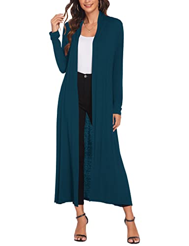Women Floor Length Open Front Cardigan Lightweight Long Sleeve Maxi Duster with Pockets (S-3XL)