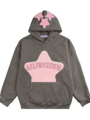 Womens Graphic Hoodies Pink Star Print Hoodie Unisex Oversized Hoodies Long Sleeve Pocket Pullover