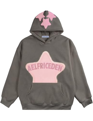Womens Graphic Hoodies Pink Star Print Hoodie Unisex Oversized Hoodies Long Sleeve Pocket Pullover