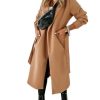 Womens Classic Coat Lapel Collar Open Front Belted Long Jacket