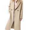 Women's Notch Lapel Collar Pea Coat Long Sleeve Casual Fall Winter Long Overcoat with Belt