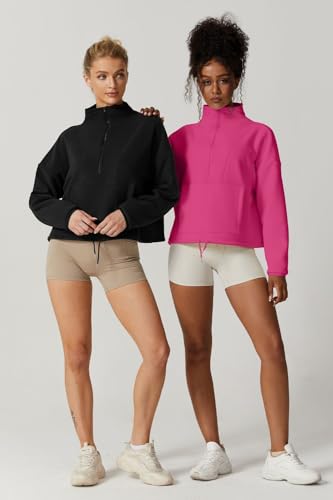 Women Half Zip Fleece Sweatshirt Mock Neck Long Sleeve Winter Cozy Sherpa Pullover Sweater Tops