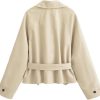 Women's Casual Short Trench Coat Lapel Long Sleeve Single Breasted Lace-Up Jacket Lightweight Outerwear