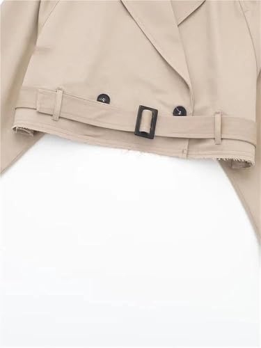 Women's Retro Trench Coat Lapel Long Sleeve Buttoned Belt Jacket Solid Color Lightweight Short Outerwear