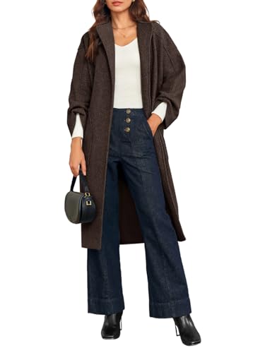 Womens Long Pea Coats Oversized Wrap Wool Blend Trench Coats Winter Open Front Cardigan Overcoats