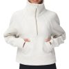 Womens' Half Zip Pullover Fleece Stand Collar Crop Sweatshirt with Pockets Thumb Hole