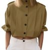 Womens Cropped Trench Coats Pleated Button Down Short Jackets Fall Casual Lapel Loose Fit Outerwears