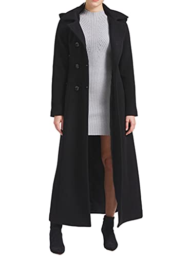 Women's Double Breasted Maxi Long Winter Wool Trench Coat Hooded Thick Warm Overcoats