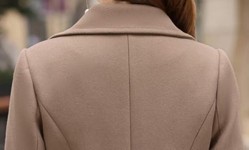 Women Elegant Notched Collar Double Breasted Wool Blend Over Coat