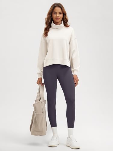 Modal Soft Split Hem Turtleneck Sweatshirts for Women Long Sleeve Casual Pullover Top