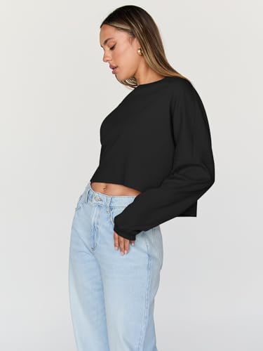 Cropped Sweatshirts for Women Oversized Crewneck Sweaters Long Sleeve Tops Fall Winter Clothes 2025