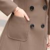 Women Elegant Notched Collar Double Breasted Wool Blend Over Coat