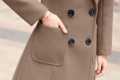 Women Elegant Notched Collar Double Breasted Wool Blend Over Coat