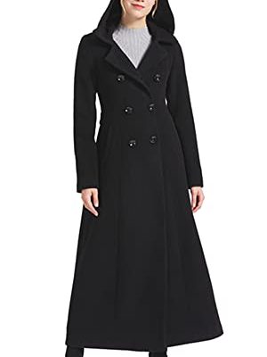 Women's Double Breasted Maxi Long Winter Wool Trench Coat Hooded Thick Warm Overcoats
