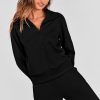 Women's 2 Piece Outfits Casual Lapel Half Zip Sweatshirts And Wide Leg Pants Tracksuit Sets