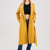Womens Long Wool Pea Coats Notched Collar Open Front Woolen Blend Trench Coat with Belt