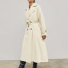 Oversized Solid Collar Long Trench Coat With Belt