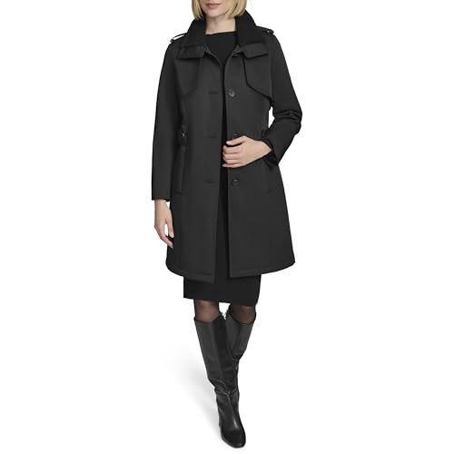 Women's Classic Transitional Water-Resistant Insulated Trench Coat, Black