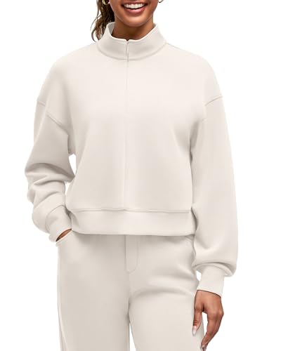 Smoofit Modal Soft Women's Half-Zip Pullover Mock Neck Long Sleeve Sweatshirts with Side Slits