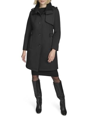 Women's Classic Transitional Water-Resistant Insulated Trench Coat, Black