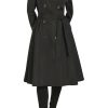 womens Long Flared Belted Trench Coat