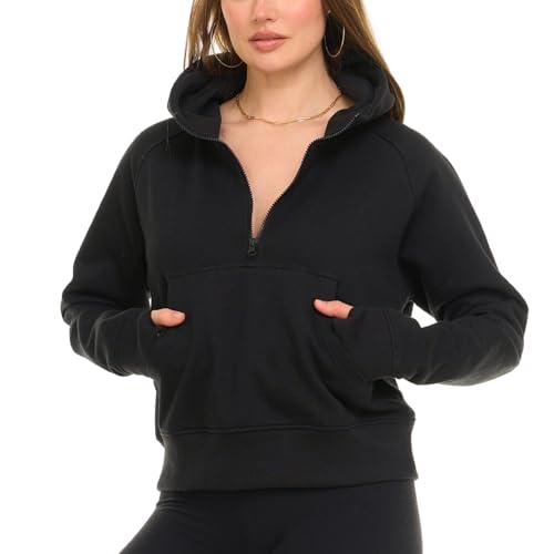 Womens Half Zip Hoodie - Fleece Cropped Sweatshirt for Women, Quarter Zip Up Pullover