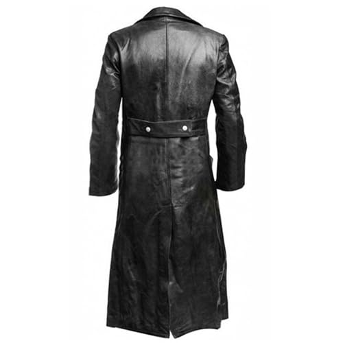 Men's Faux Leather Long Trench Coat Full Length Windproof Overcoat Fashion Vintage Open Front Cardigan Jacket