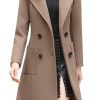 Women Elegant Notched Collar Double Breasted Wool Blend Over Coat