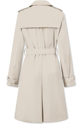 Women's Double Breasted Waterproof Trench Coat Classic Lapel Overcoat with Belt