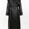 Women's Spring Belted Double-Breasted Loose Korean-Style Long Leather Trench Coat